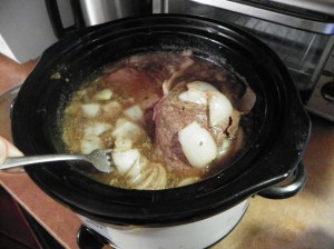 Crock Pot Dinner of Pot Roast, Onions and spices